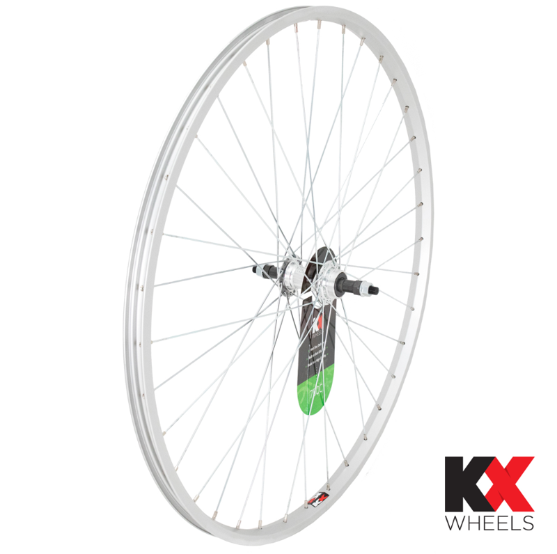 KX Hybrid 700C Singlewall Solid Axle Screw On Silver Rear Wheel Rim Brake
