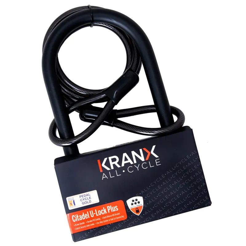 KranX Citadel Plus 270mm U-Lock With Security Cable. GOLD Sold Secure