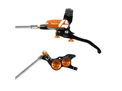Hope Tech Tech 4 V4 - No Rotor -  Braided Right Black/Orange  click to zoom image