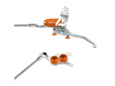 Hope Tech Tech 4 E4 - No Rotor - Braided Left Silver/Orange  click to zoom image