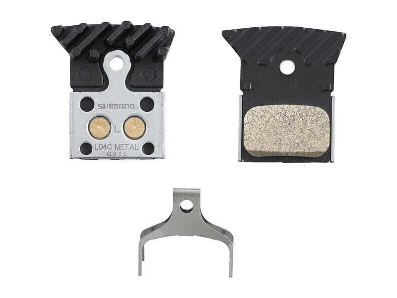 Shimano L04C disc pads & spring, alloy/stainless back with cooling fins, metal sintered click to zoom image